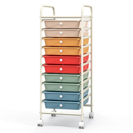 10 Drawer Rolling Storage Cart Organizer with 4 Universal Casters-Macaron Multicolor - Macaron Multicolor - File