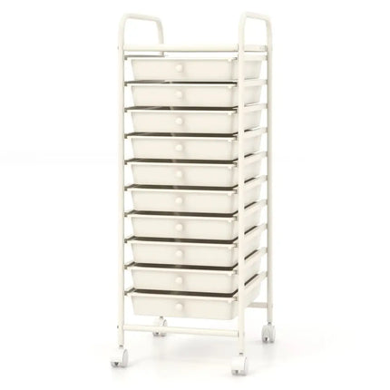 10 Drawer Rolling Storage Cart Organizer with 4 Universal Casters-White Costway