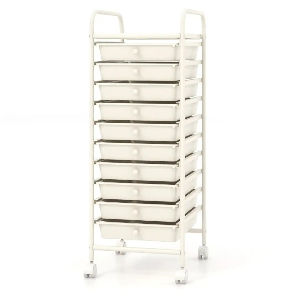 10 Drawer Rolling Storage Cart Organizer with 4 Universal Casters-White Costway