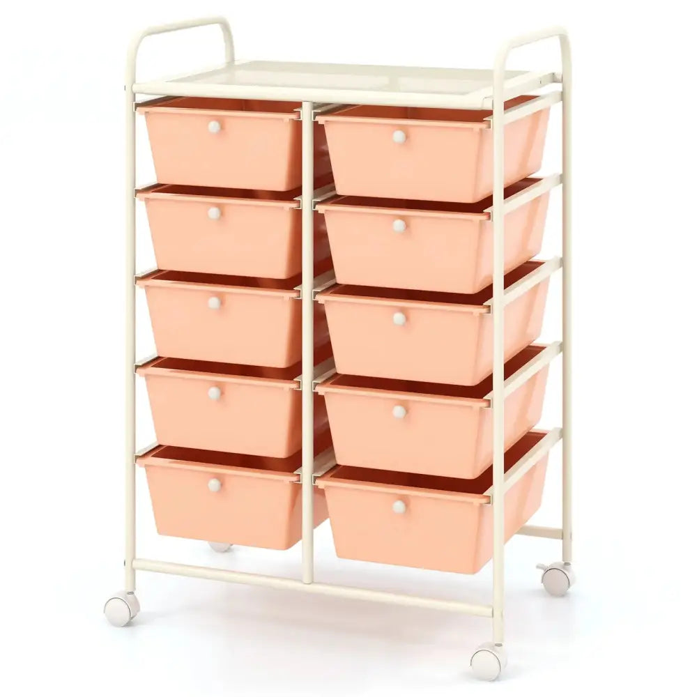 10-Drawer Rolling Storage Cart-Peach Costway