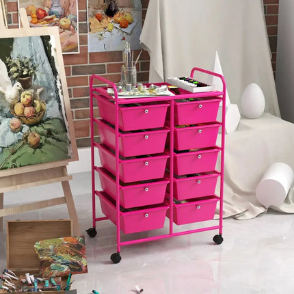 10-Drawer Rolling Storage Cart-Pink Costway