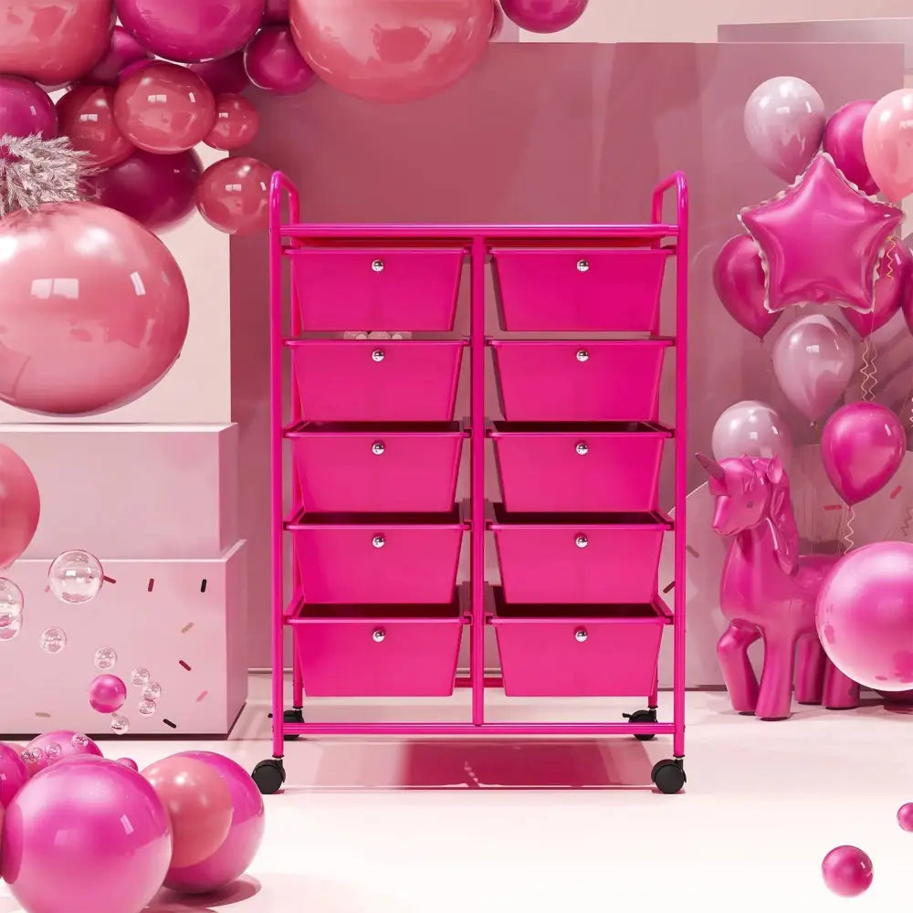 10-Drawer Rolling Storage Cart-Pink Costway