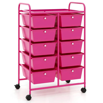 10-Drawer Rolling Storage Cart-Pink Costway