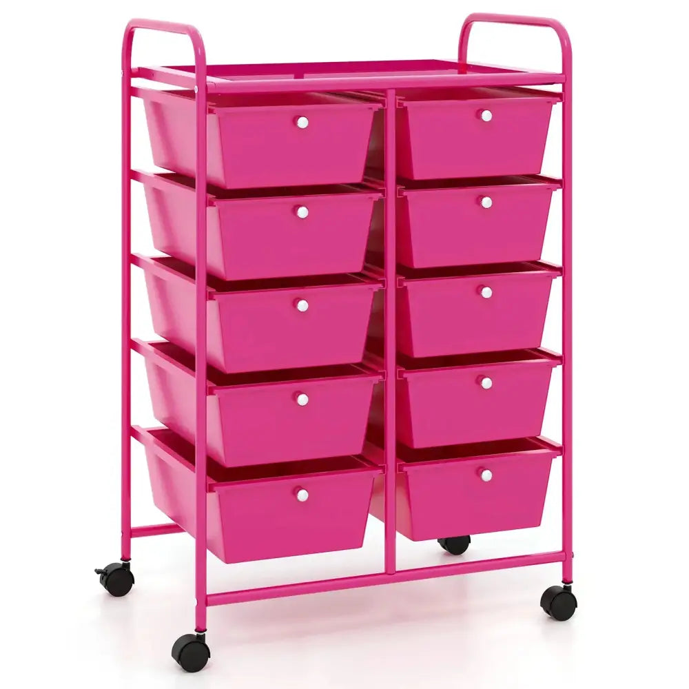 10-Drawer Rolling Storage Cart-Pink Costway