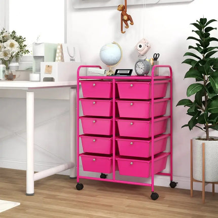 10-Drawer Rolling Storage Cart-Pink Costway