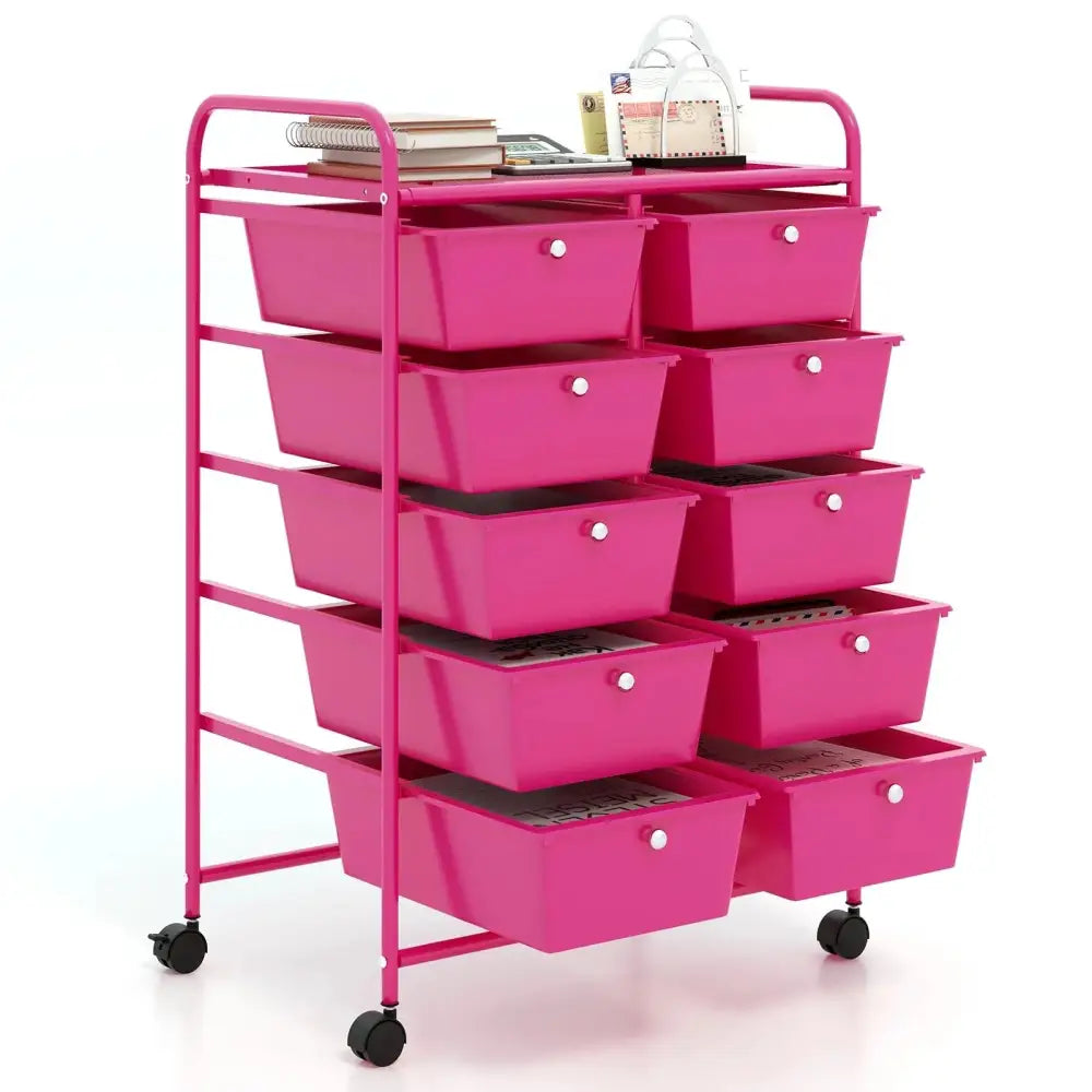 10-Drawer Rolling Storage Cart-Pink Costway