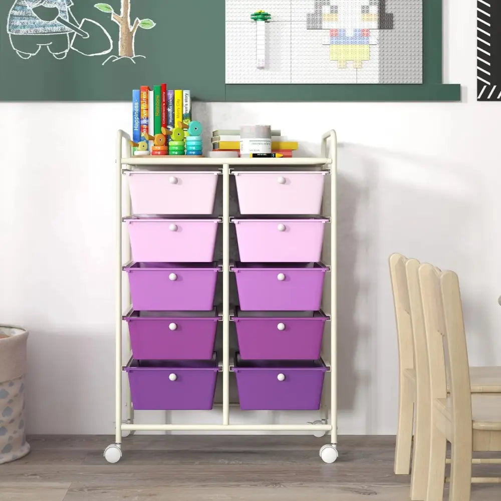 10-Drawer Rolling Storage Cart-Purple Costway