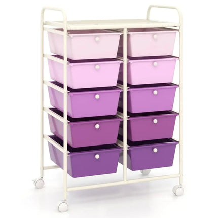 10-Drawer Rolling Storage Cart-Purple Costway