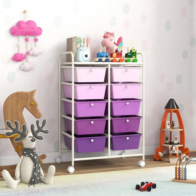 10-Drawer Rolling Storage Cart-Purple Costway