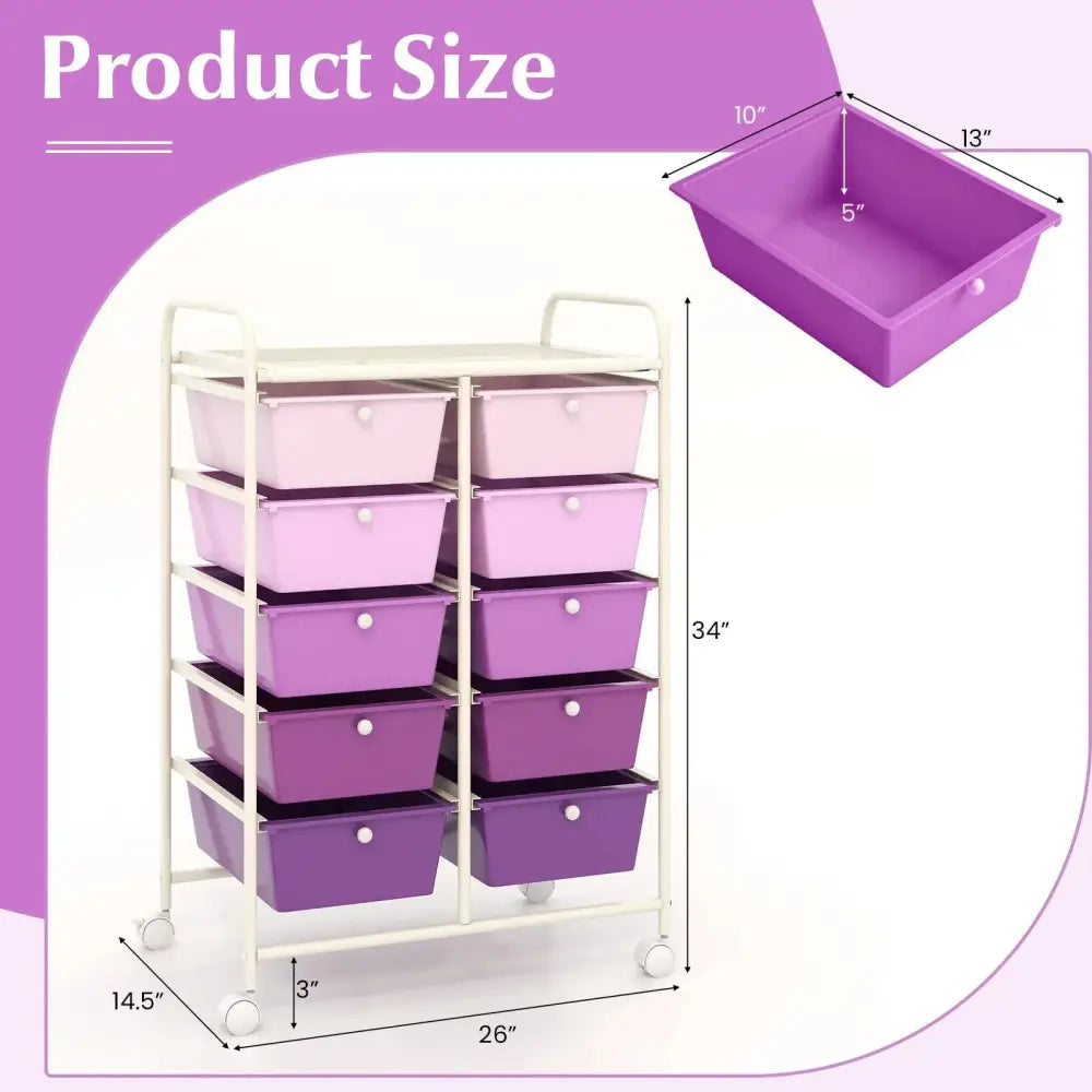 10-Drawer Rolling Storage Cart-Purple Costway