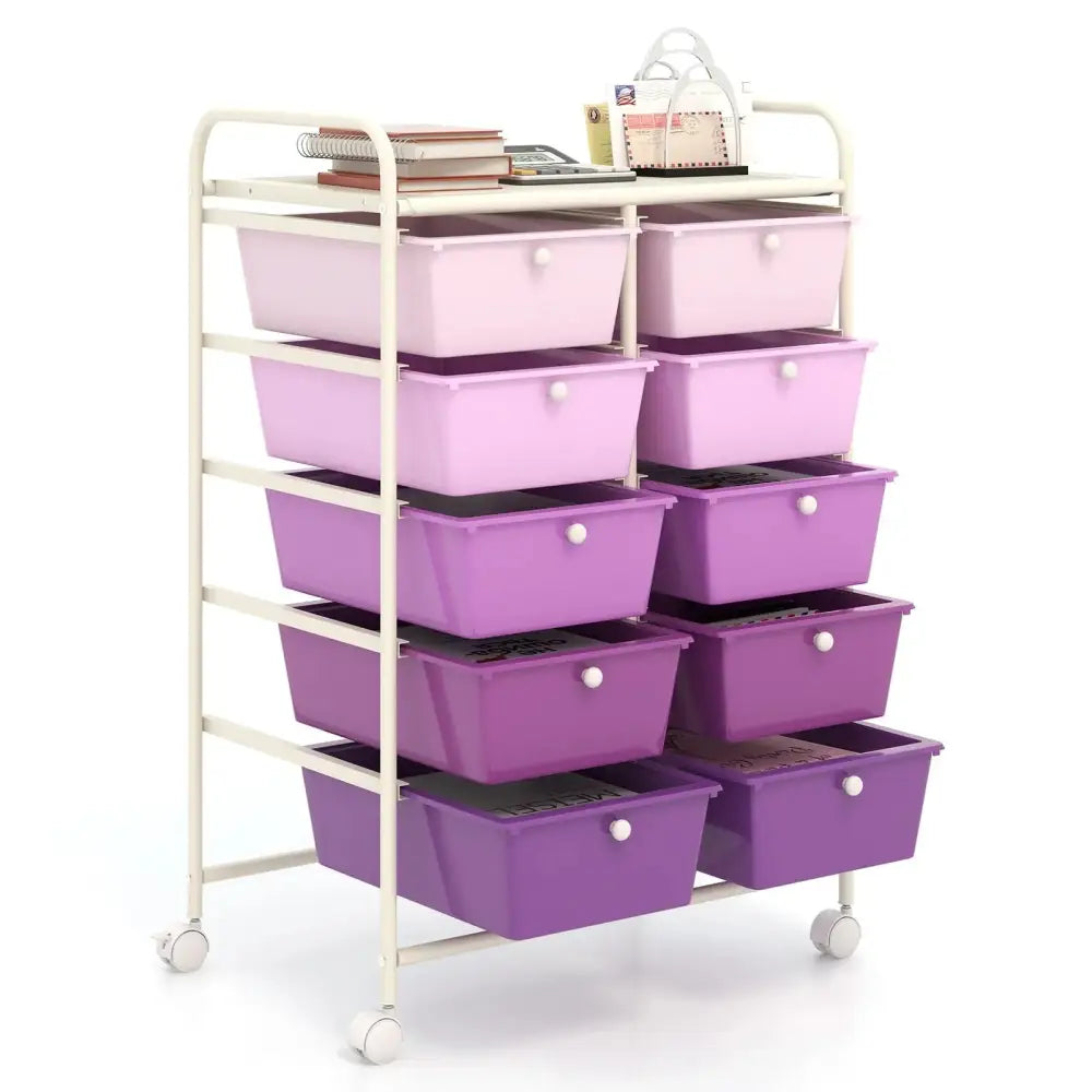 10-Drawer Rolling Storage Cart-Purple Costway