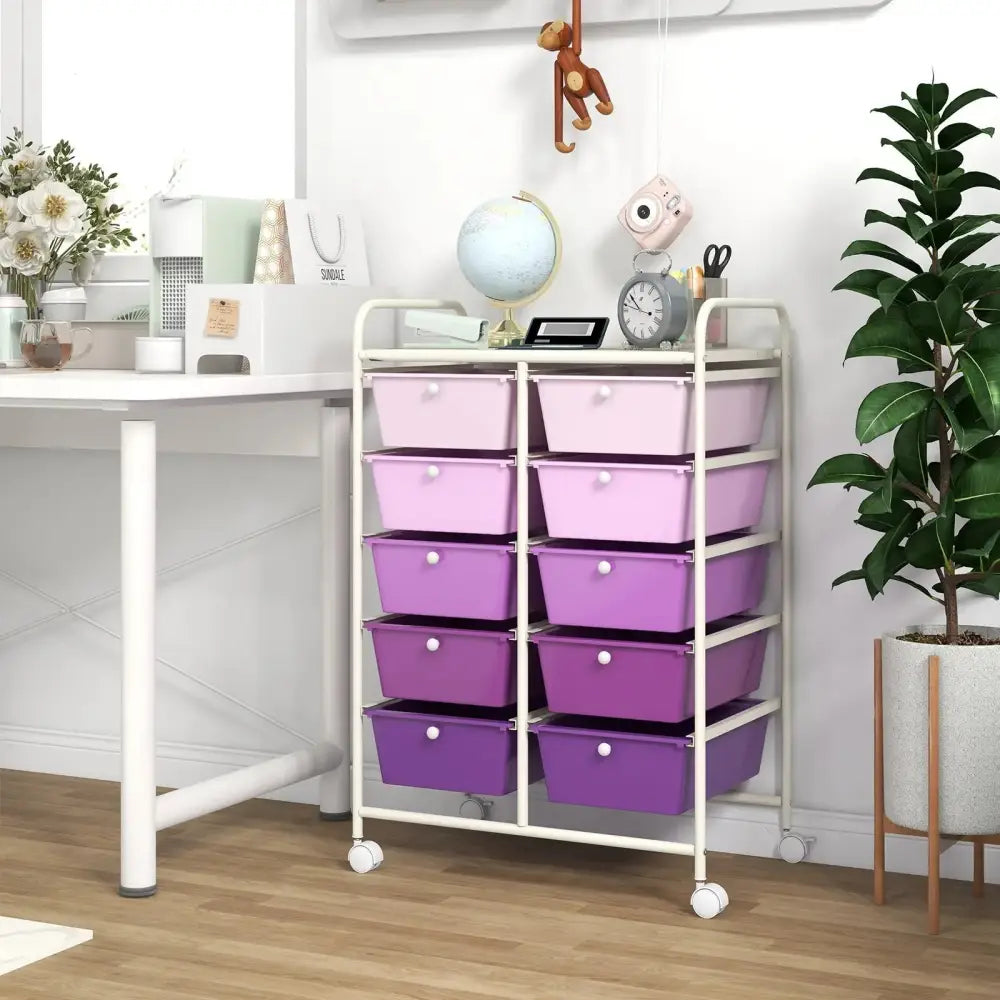 10-Drawer Rolling Storage Cart-Purple Costway