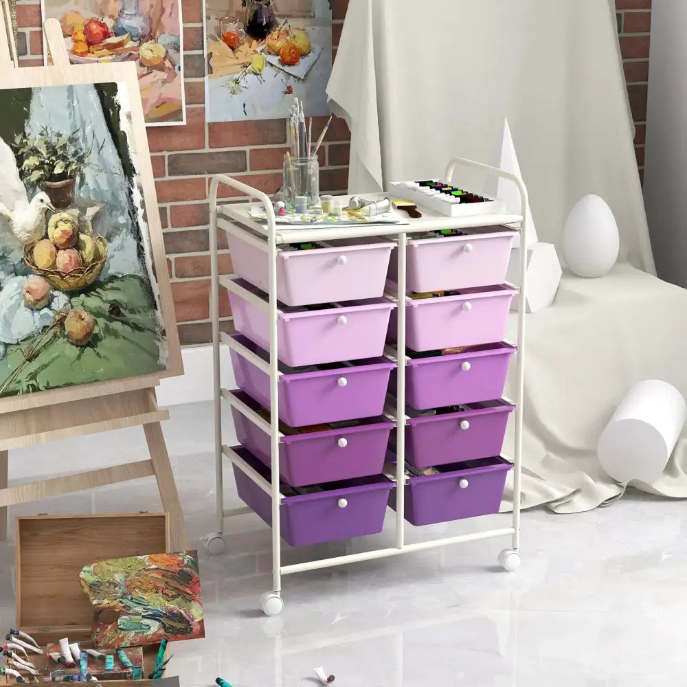 10-Drawer Rolling Storage Cart-Purple Costway