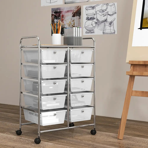 10-Drawer Rolling Storage Cart-Transparent - Transparent - File Cabinets