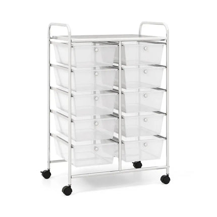 10-Drawer Rolling Storage Cart-Transparent Costway