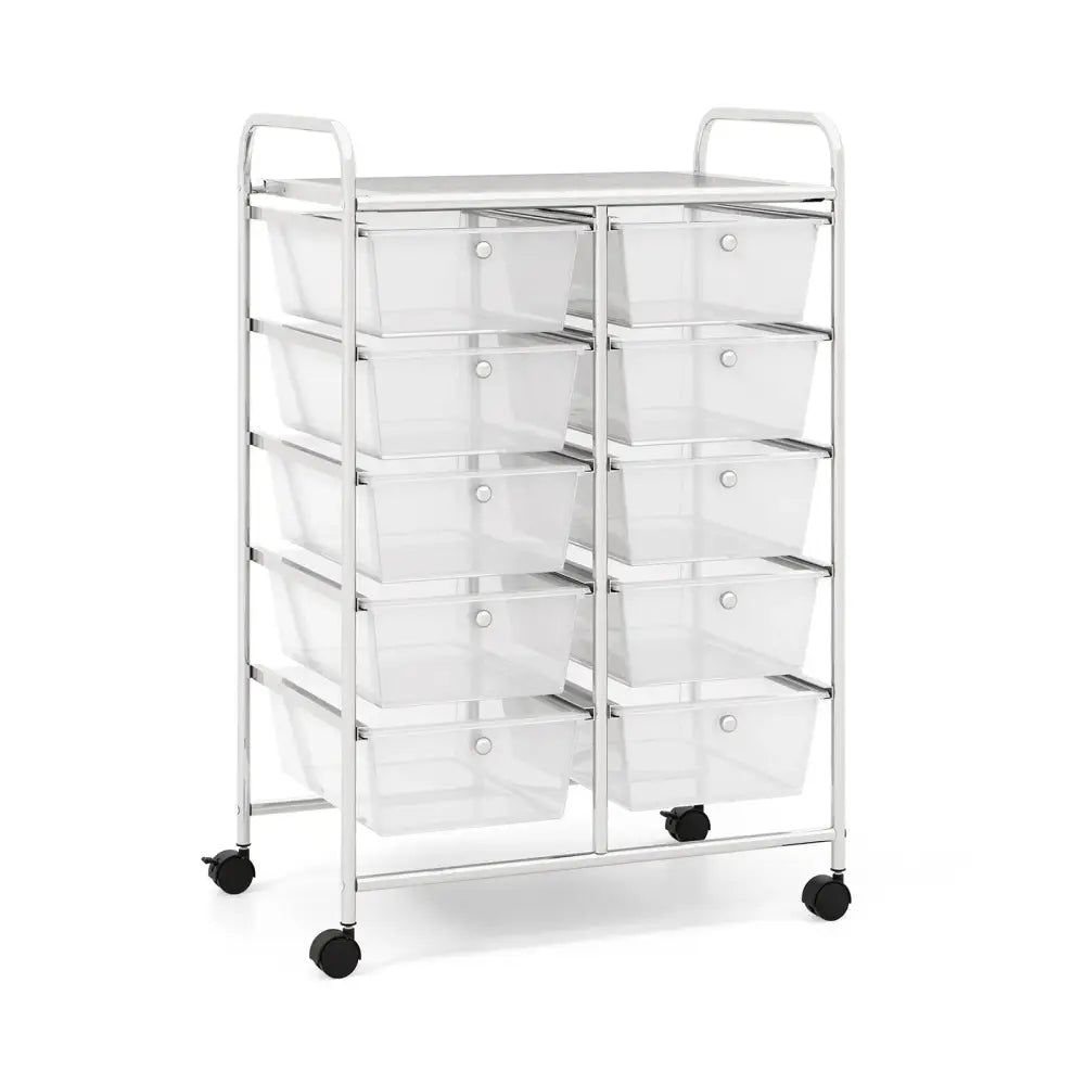 10-Drawer Rolling Storage Cart-Transparent Costway