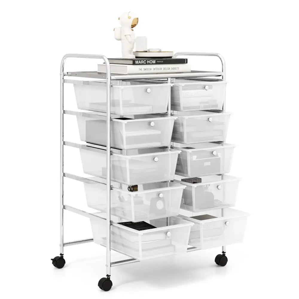 10-Drawer Rolling Storage Cart-Transparent Costway