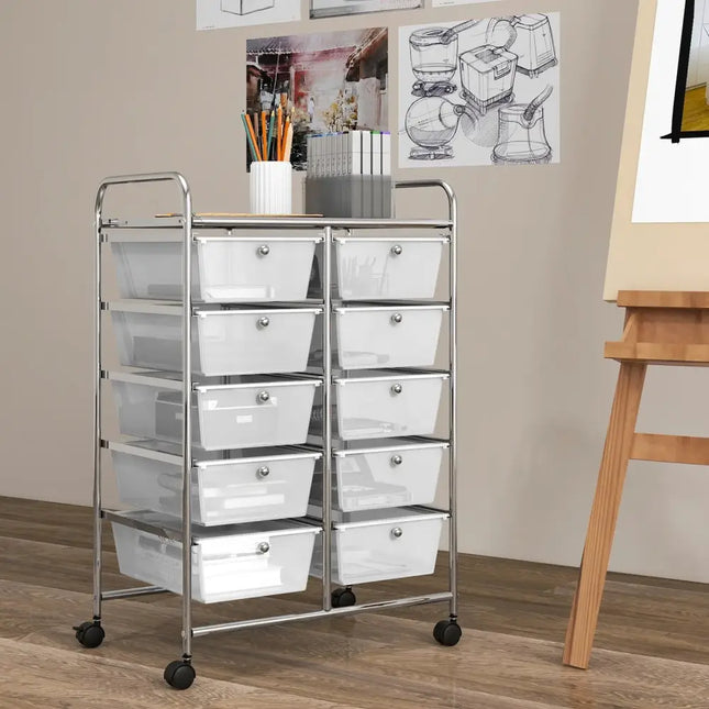 10-Drawer Rolling Storage Cart-Transparent Costway