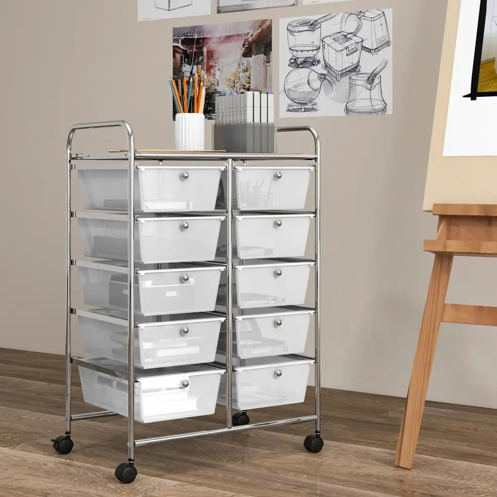 10-Drawer Rolling Storage Cart-Transparent Costway