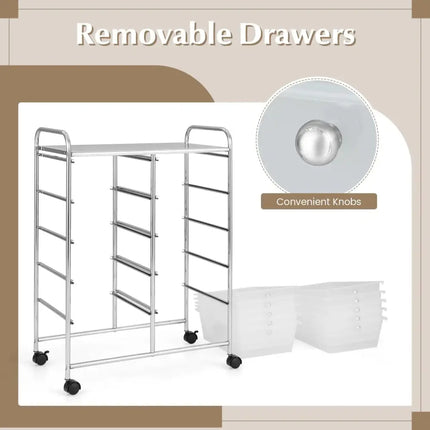 10-Drawer Rolling Storage Cart-Transparent Costway