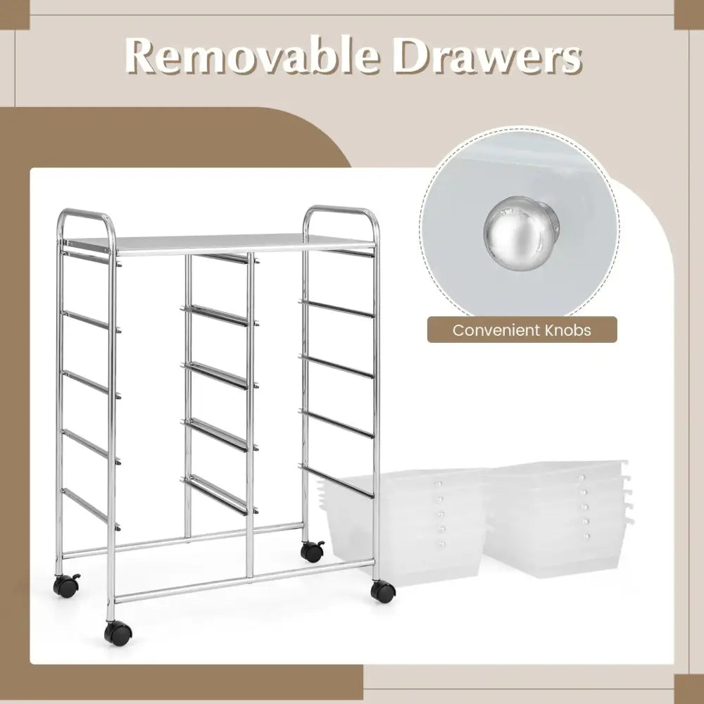 10-Drawer Rolling Storage Cart-Transparent Costway