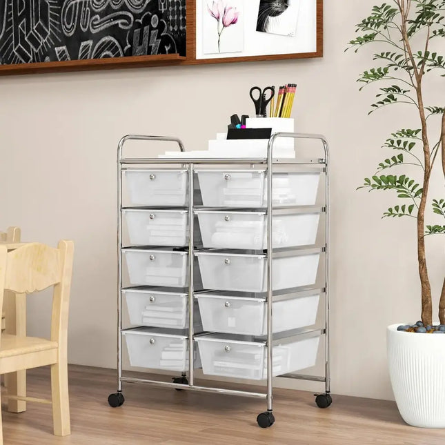 10-Drawer Rolling Storage Cart-Transparent Costway