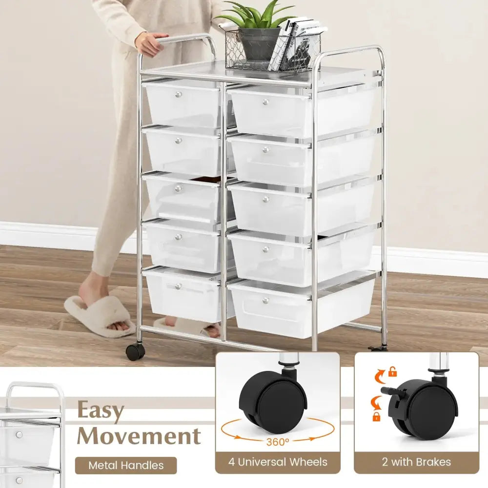 10-Drawer Rolling Storage Cart-Transparent Costway