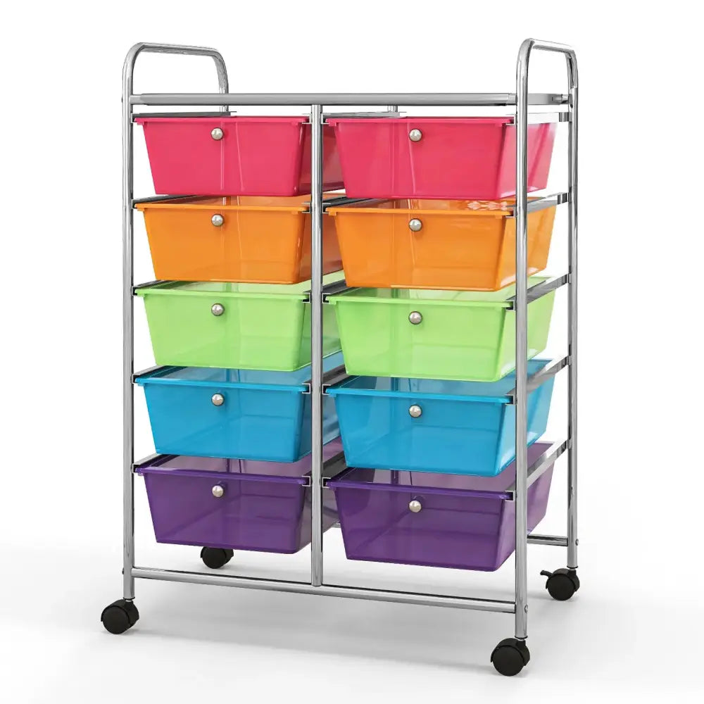 10-Drawer Rolling Storage Cart-Transparent Multicolor Costway