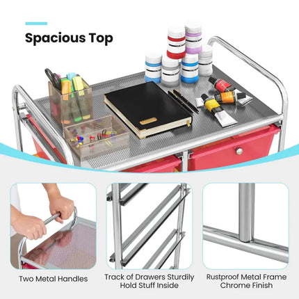 10-Drawer Rolling Storage Cart-Transparent Multicolor Costway