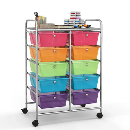 10-Drawer Rolling Storage Cart-Transparent Multicolor Costway