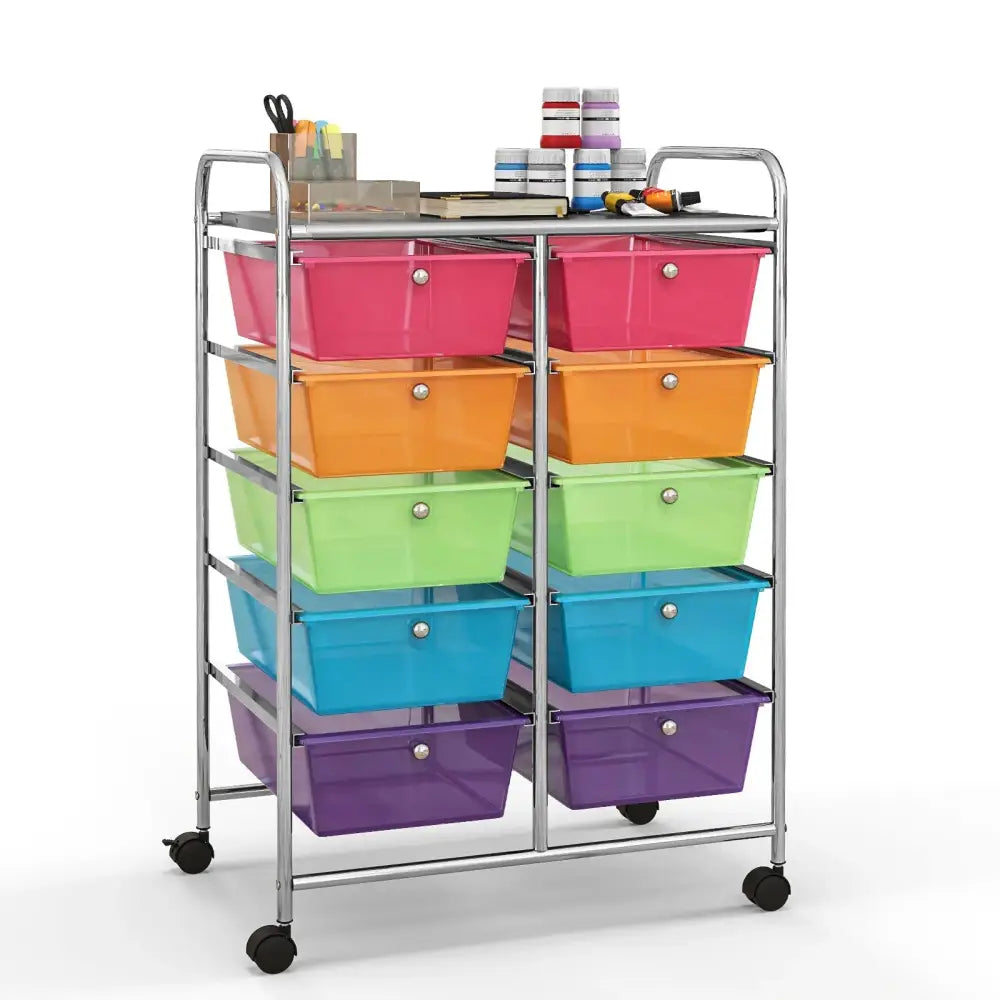 10-Drawer Rolling Storage Cart-Transparent Multicolor Costway