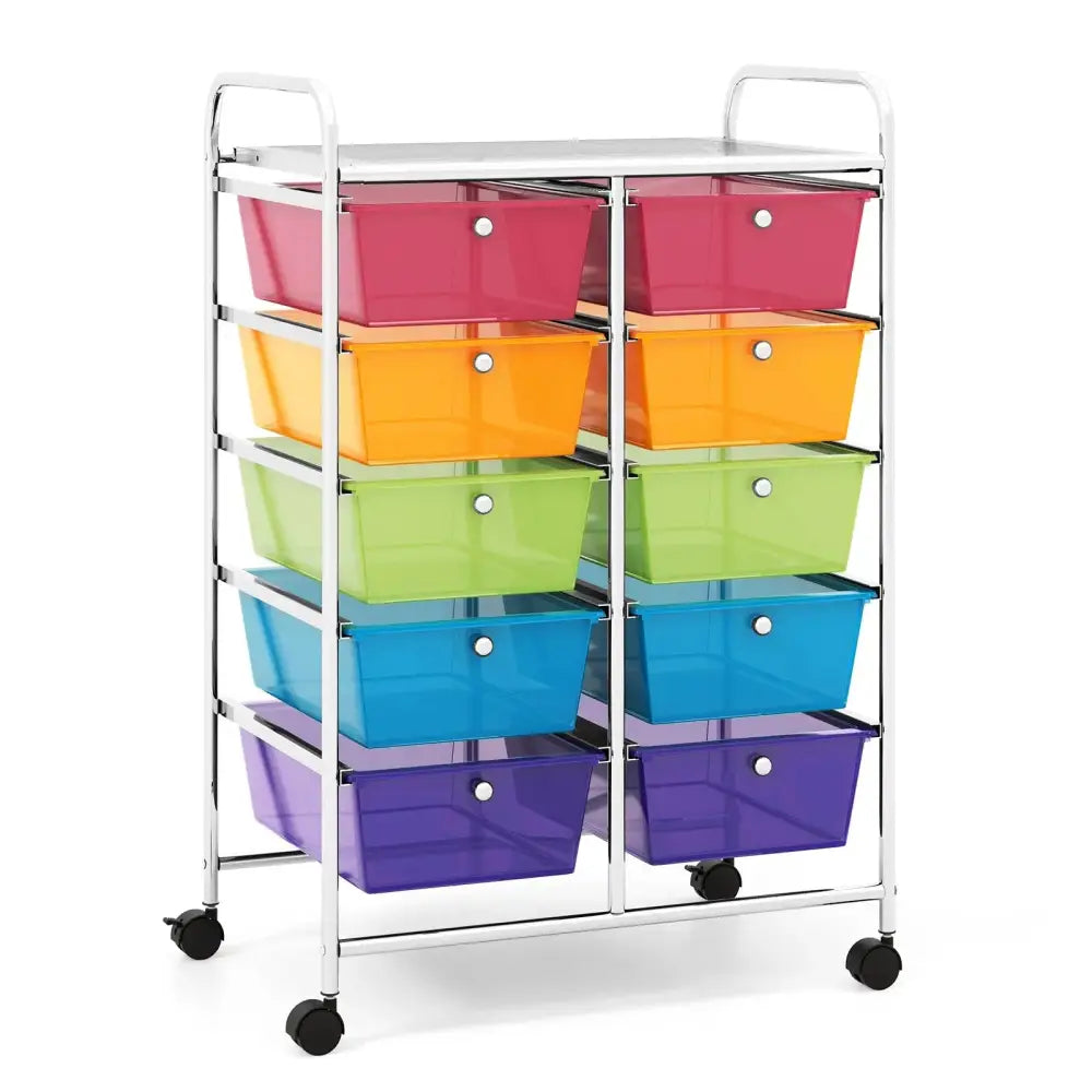 10-Drawer Rolling Storage Cart-Transparent Multicolor Costway