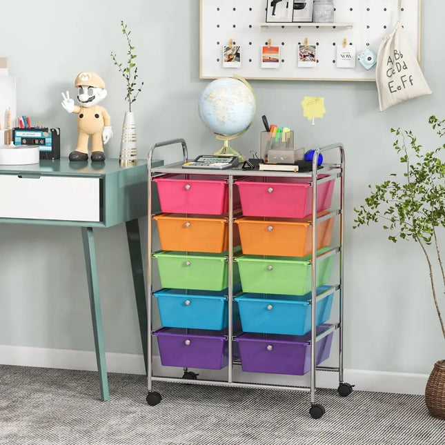 10-Drawer Rolling Storage Cart-Transparent Multicolor Costway