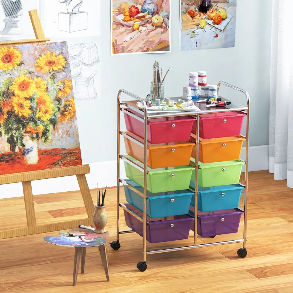 10-Drawer Rolling Storage Cart-Transparent Multicolor - Transparent Multicolor - File Cabinets