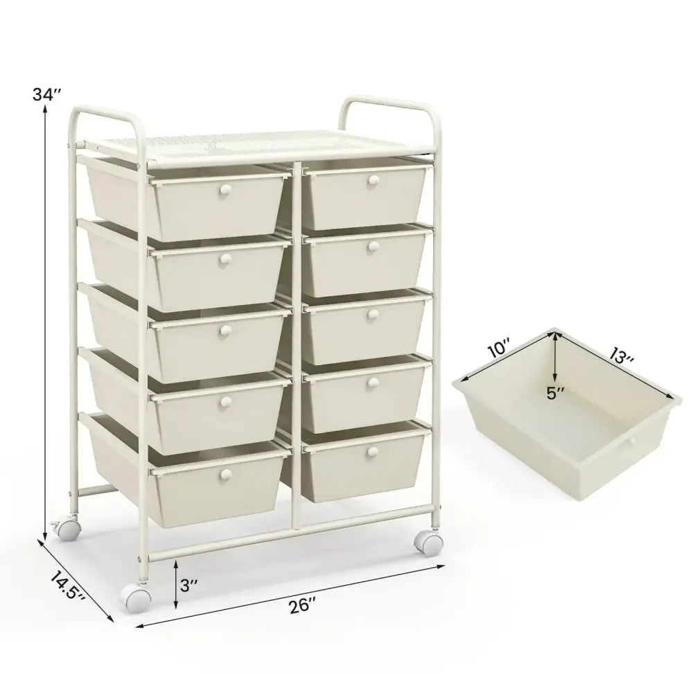 10-Drawer Rolling Storage Cart-White Costway