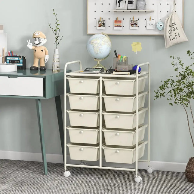 10-Drawer Rolling Storage Cart-White Costway