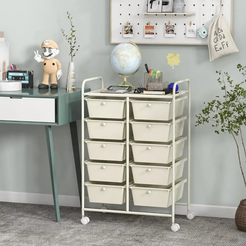 10-Drawer Rolling Storage Cart-White Costway