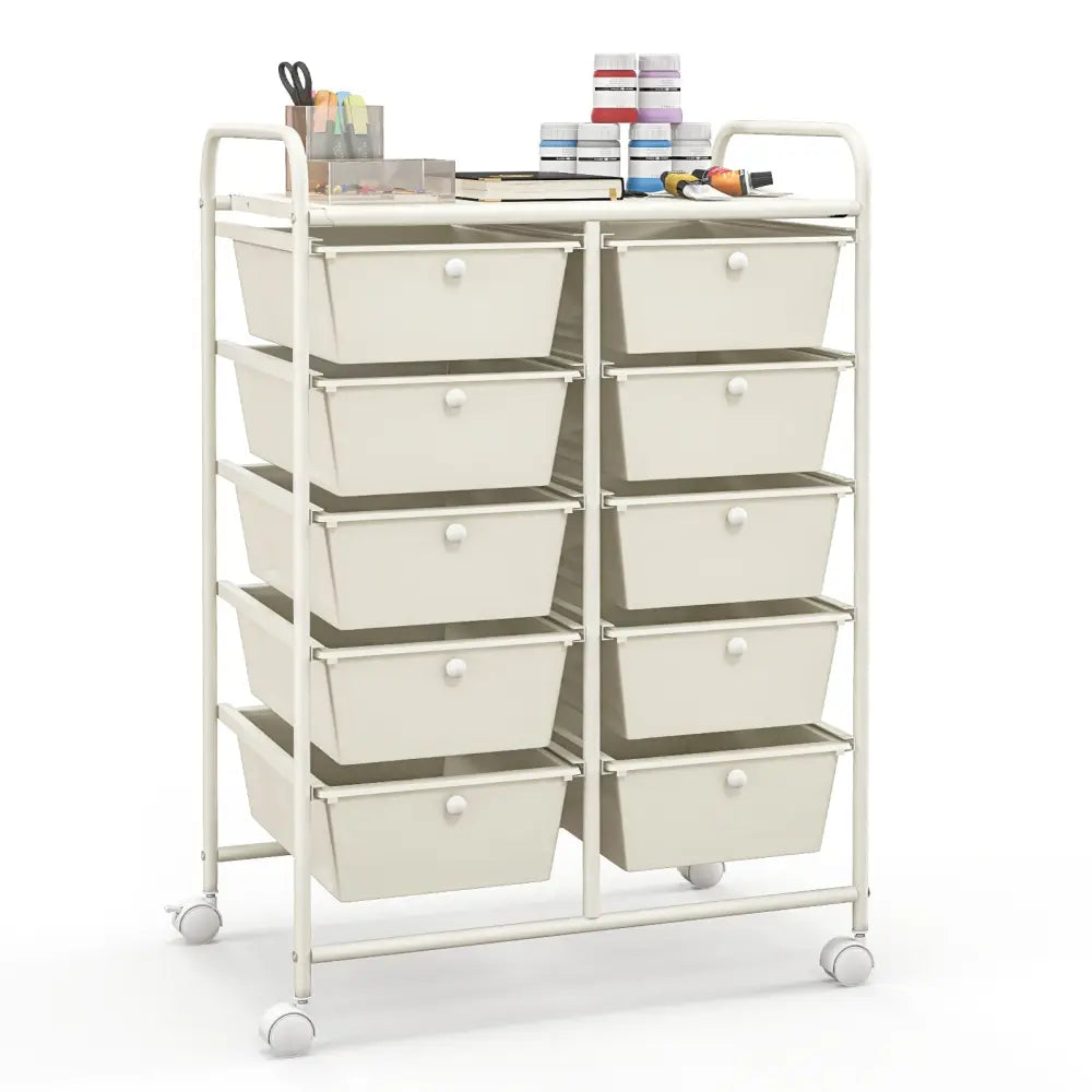 10-Drawer Rolling Storage Cart-White - White - File Cabinets