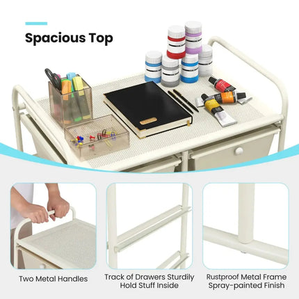 10-Drawer Rolling Storage Cart-White Costway