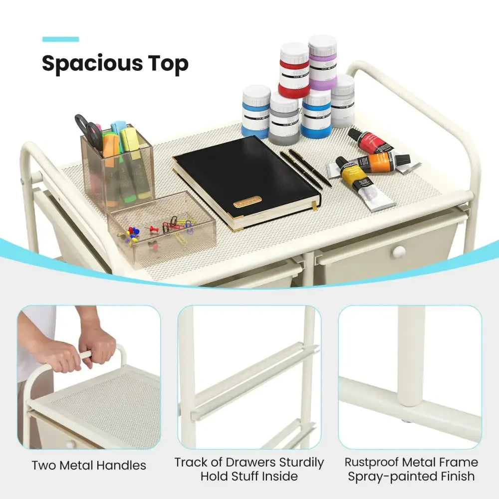 10-Drawer Rolling Storage Cart-White Costway
