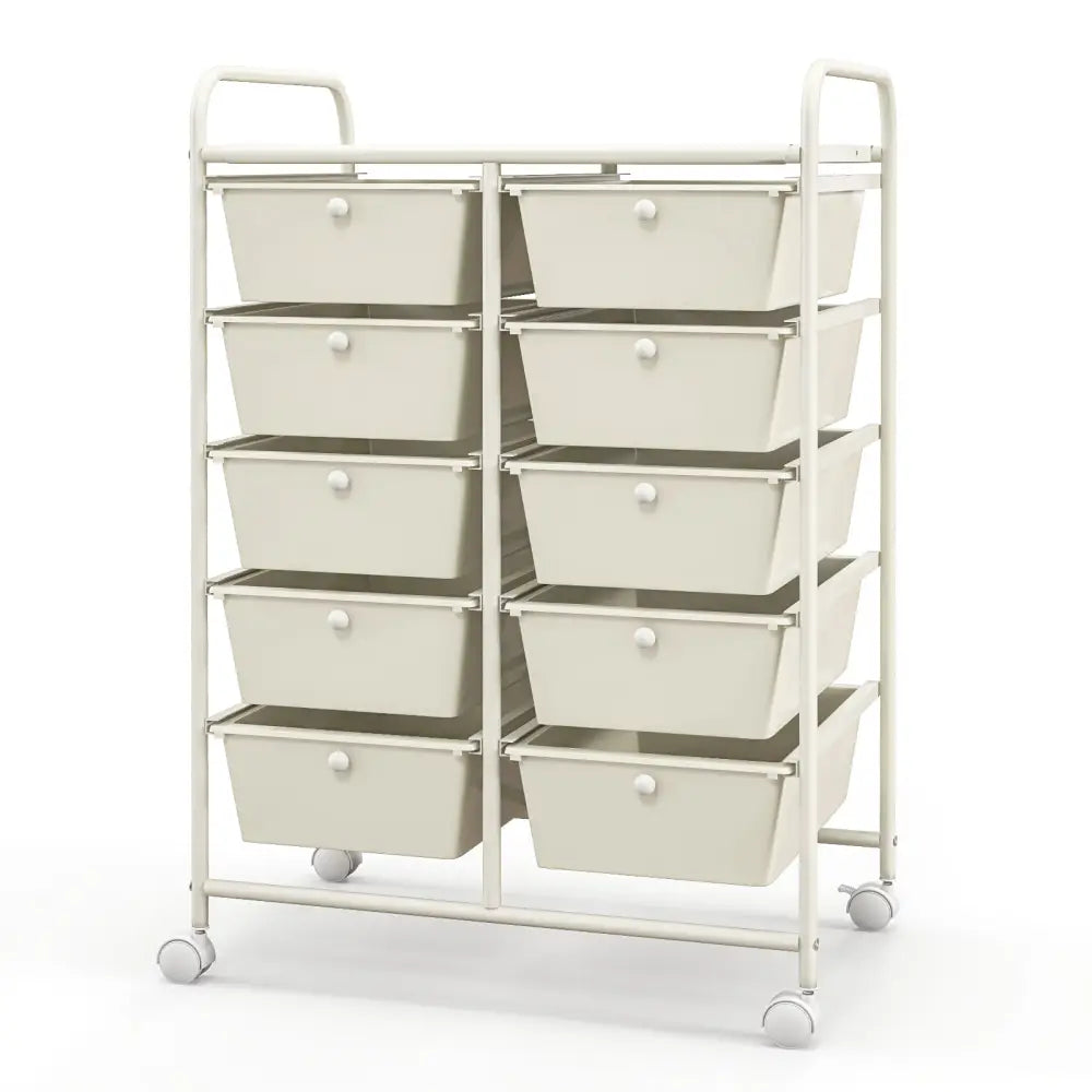 10-Drawer Rolling Storage Cart-White - White - File Cabinets