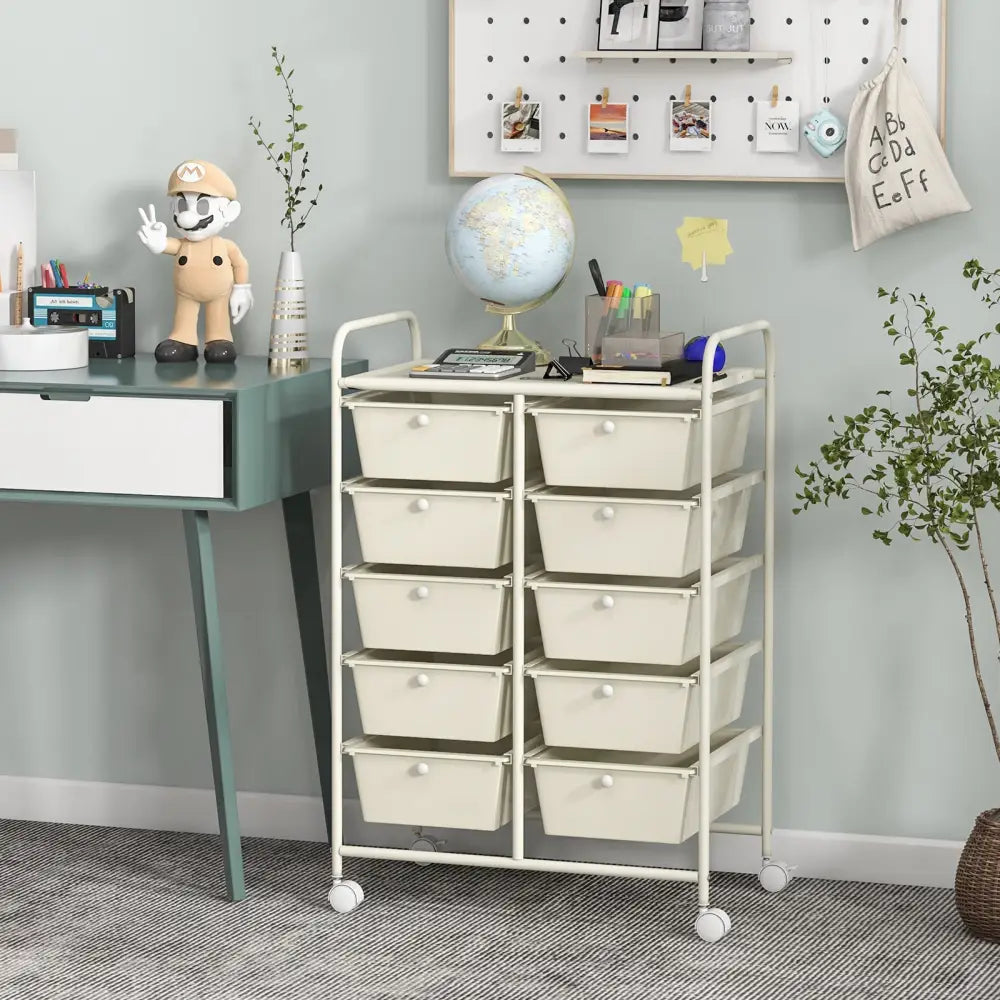 10-Drawer Rolling Storage Cart-White - White - File Cabinets