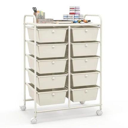 10-Drawer Rolling Storage Cart-White Costway