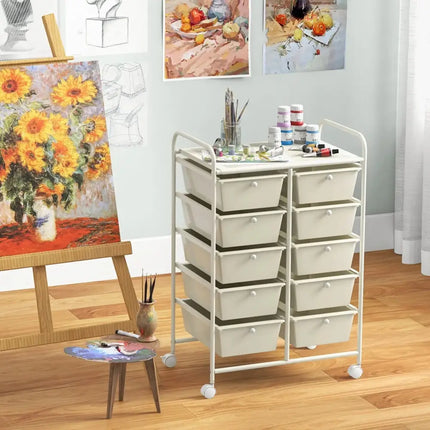 10-Drawer Rolling Storage Cart-White Costway
