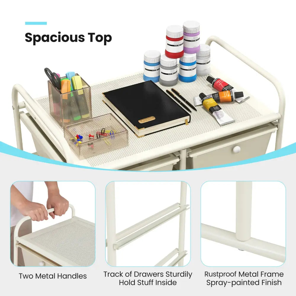 10-Drawer Rolling Storage Cart-White - White - File Cabinets