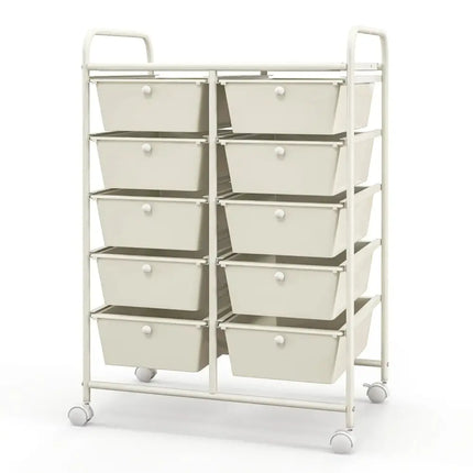 10-Drawer Rolling Storage Cart-White Costway