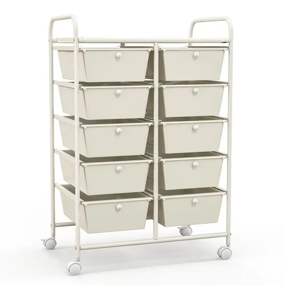10-Drawer Rolling Storage Cart-White - White - File Cabinets