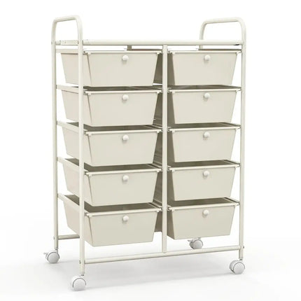 10-Drawer Rolling Storage Cart-White Costway