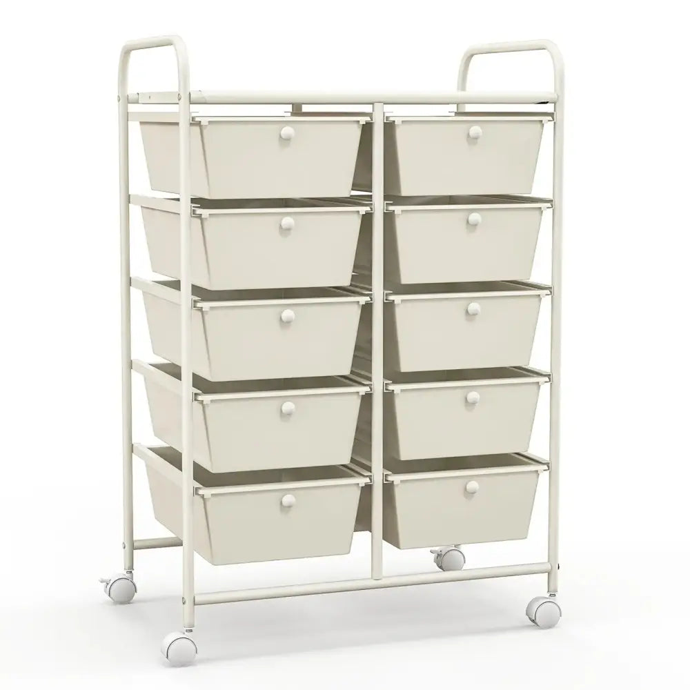 10-Drawer Rolling Storage Cart-White Costway