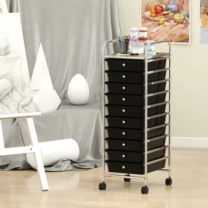 10-Drawer Rolling Storage Cart with Metal Frame and Lockable Universal Wheels-Black Costway